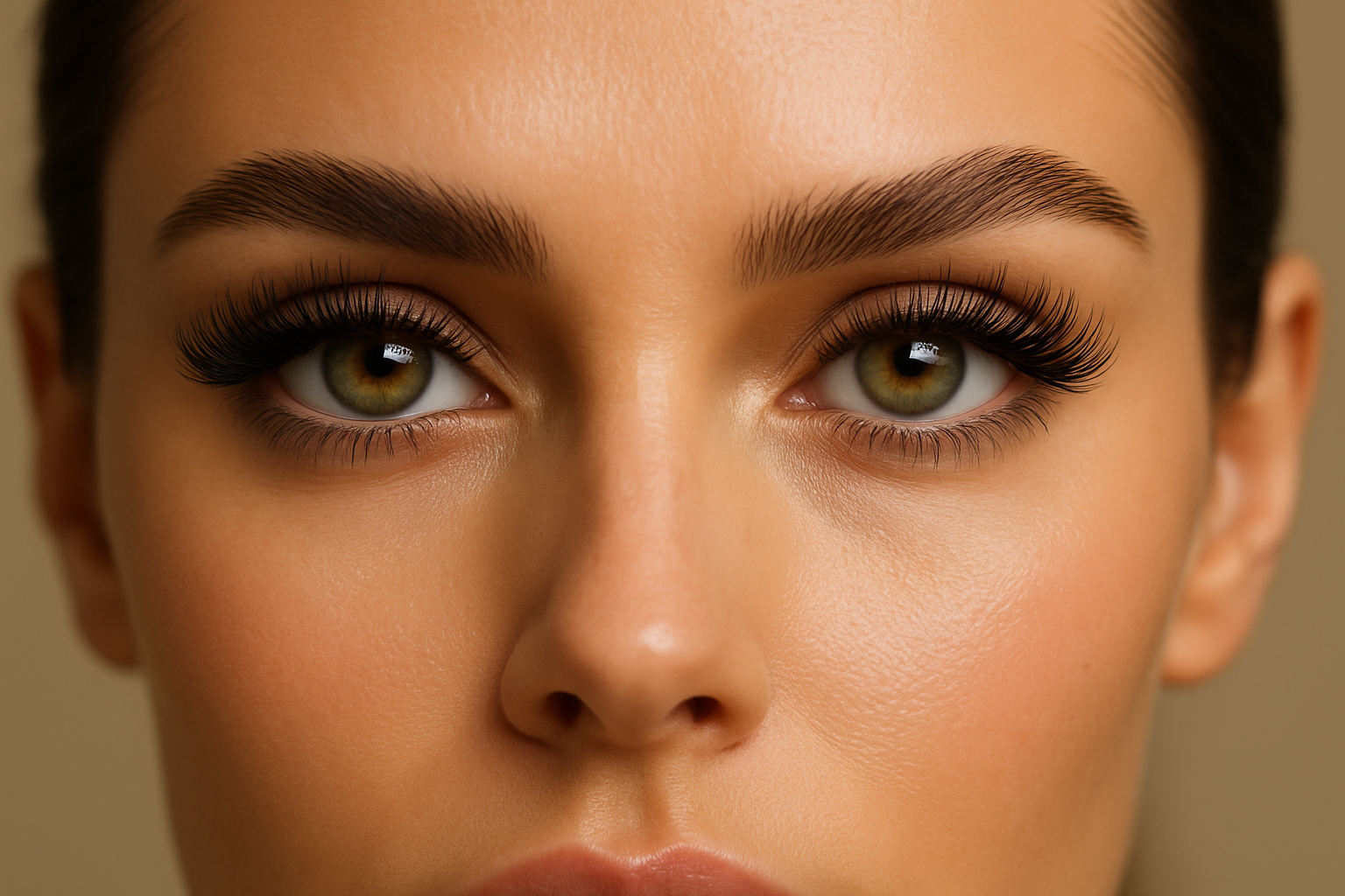 closer with less mouth on the image and more focuse on the eye area,women is looking directly at the camera 